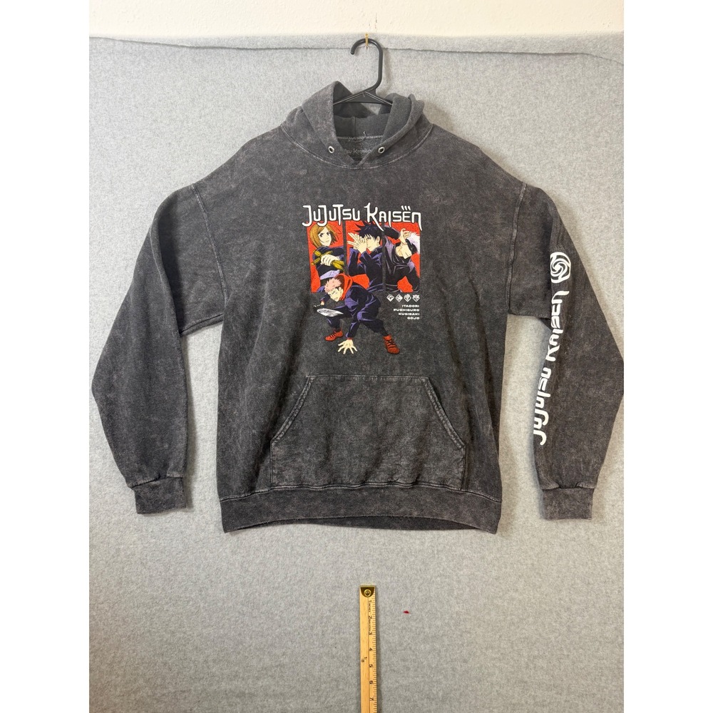 Jujutsu Kaisen Hoodie Mens M Crunchyroll Anime Graphic Mineral Wash Gray Hoodie